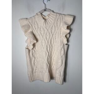 Line and Dot Off White Flutter Sleeve Knit Sweater Sz L